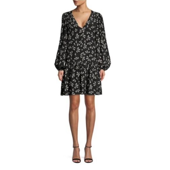 Elizabeth And James Women’s Black Carlotta Floral Silk Peasant Dress Size 2 - Picture 1 of 7